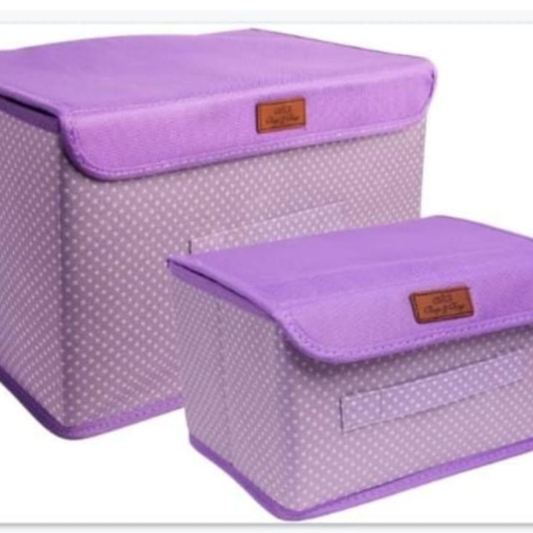 MSclassy Set of 2 Storage Basket Bins Non-Woven Wardrobe Closet Organizer Foldable Stackable Box/Bins with Lid & Handle | Assorted Colours