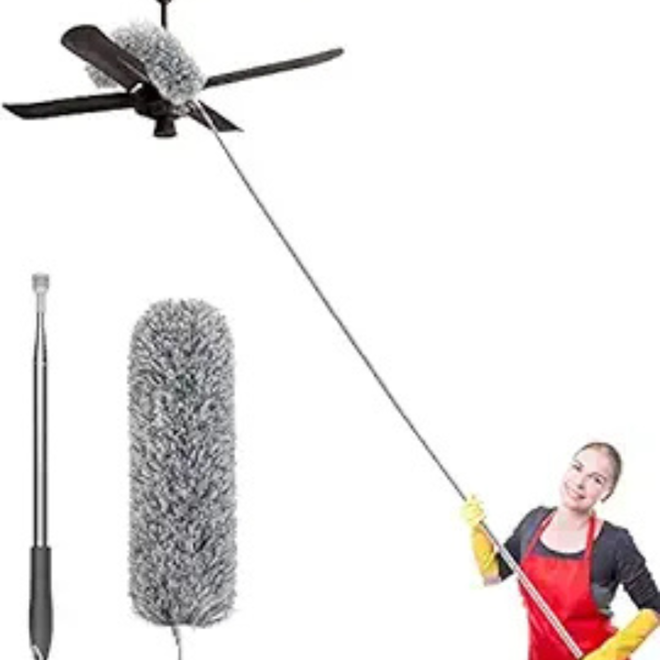 MSclassy Upgraded Long Handle Microfiber Feather Ceiling Duster For Dust Cleaning Extendable Pole 30-100 Inch For Cleaning High Cobweb Stick High Ceiling Fan – Stainless Steel, Grey