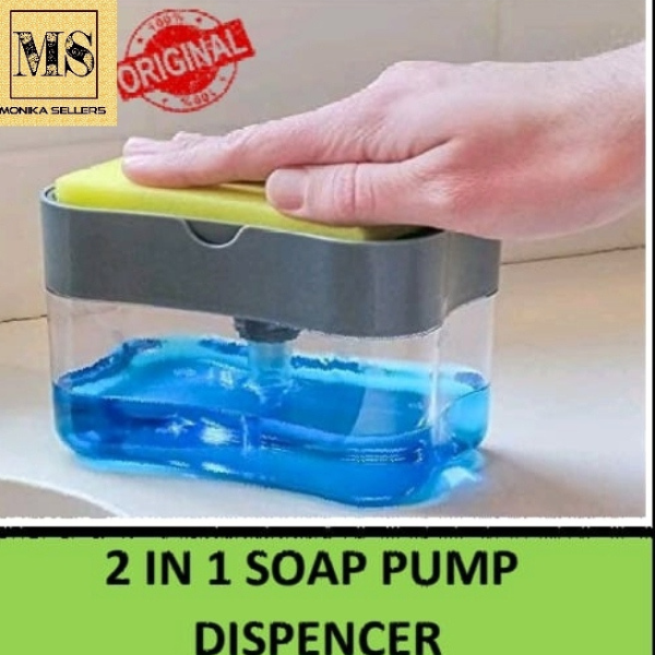 MSclassy 2 in 1 Soap Dispenser for Bathroom Accessories Dishwasher Liquid Holder Liquid Dispenser Pump 400 ML with Sponge Holder Kitchen Sink Accessories Items