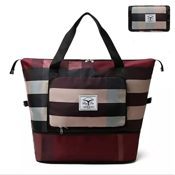 MSclassy Large Capacity Foldable Travel Bag for Women, Lightweight Weekender Bag for Women Travel, Dry and Wet Separation Foldable Bag for Travel Duffel Bag for Women